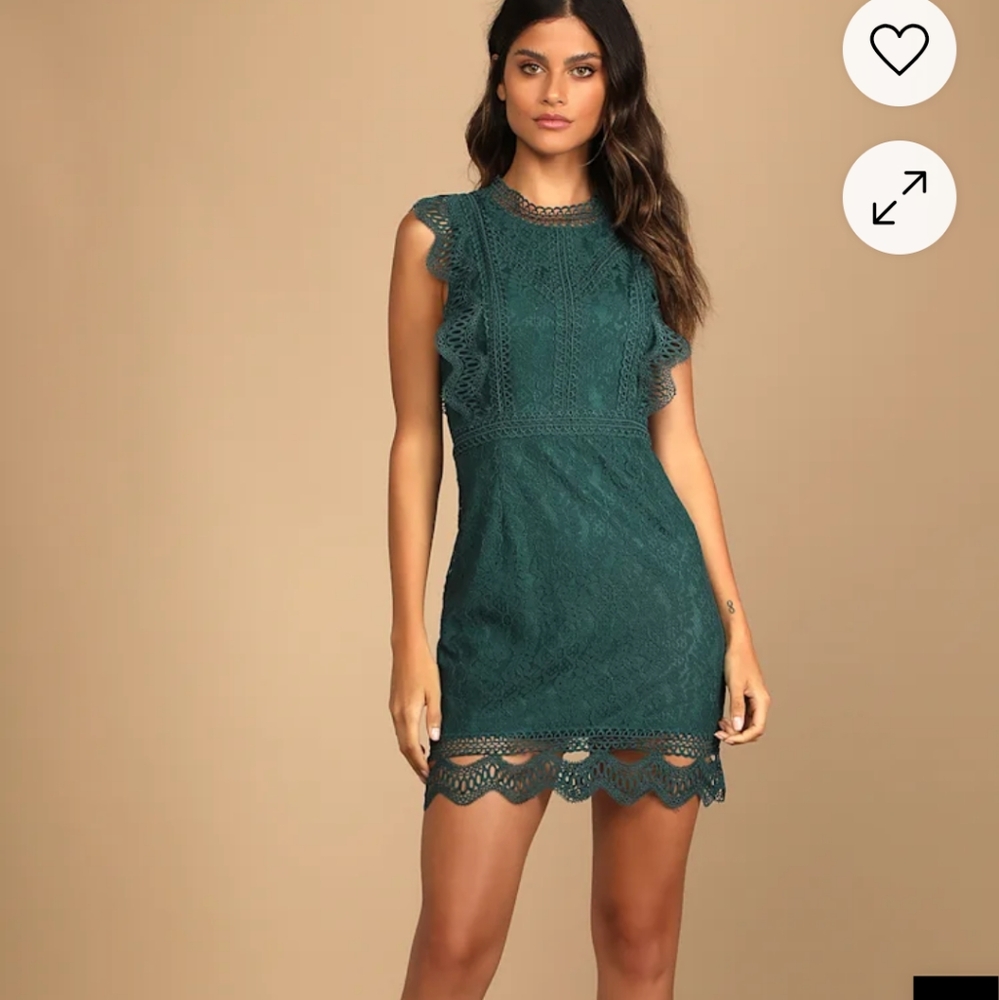 Lulu's My Sweetheart Dark Teal Green Lace Mini Dress, Small